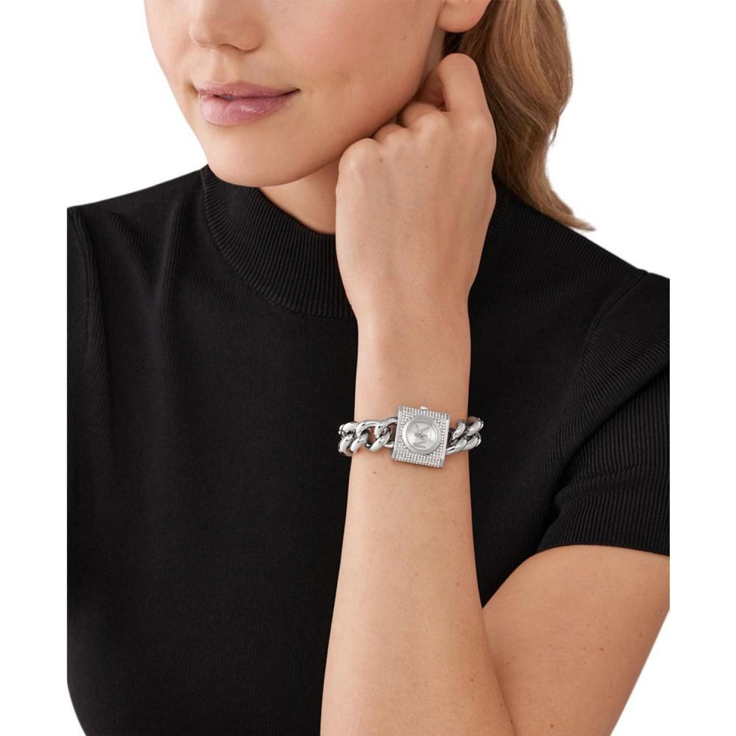 Women's MK Chain Lock Quartz Three-Hand Silver-Tone Stainless Steel Watch 25mm