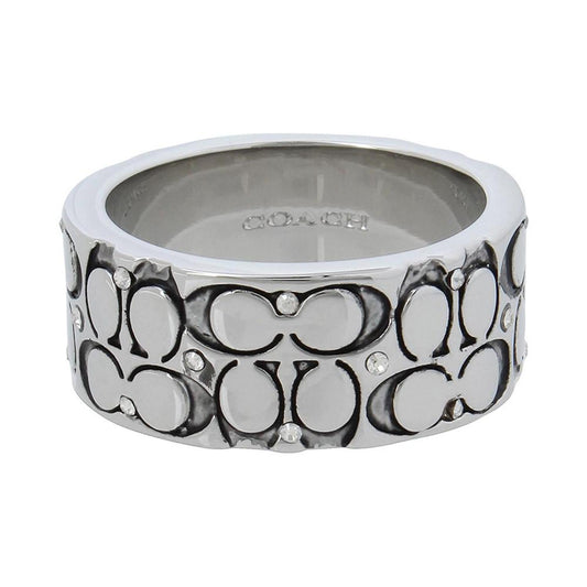 Silver-Tone Crystal Quilted C Wide Band Ring