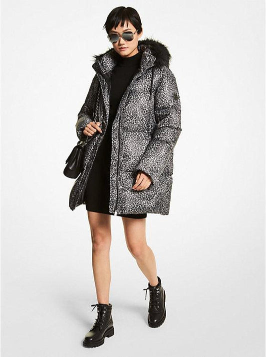 Oversized Leopard Print Ciré Puffer Coat