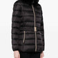 Faux Fur Collar Belted Lightweight Down Puffer Coat In Black