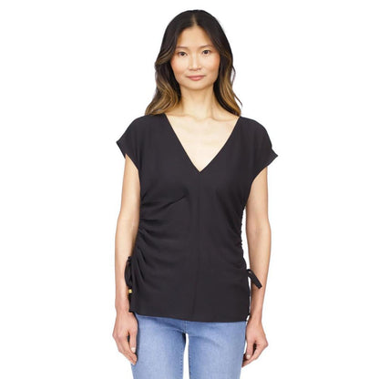 Women's Solid Ruched V-Neck Top