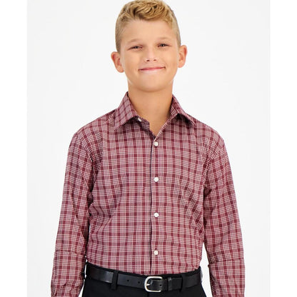 Big Boys Silver Classic Plaid Dress Shirt