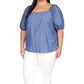 Plus Size Chambray Square Neck Top