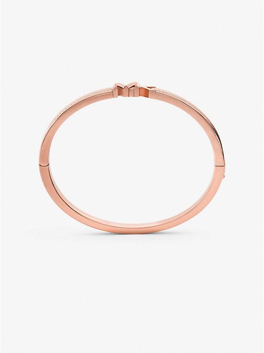 14K Rose Gold-Plated Brass Pavé Logo Bangle