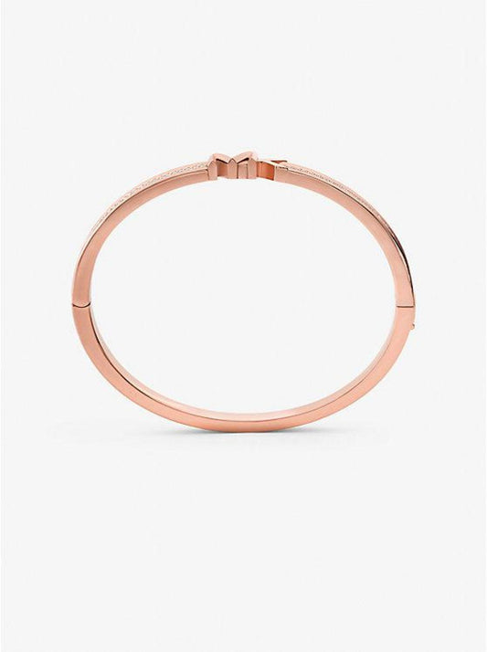 14K Rose Gold-Plated Brass Pavé Logo Bangle