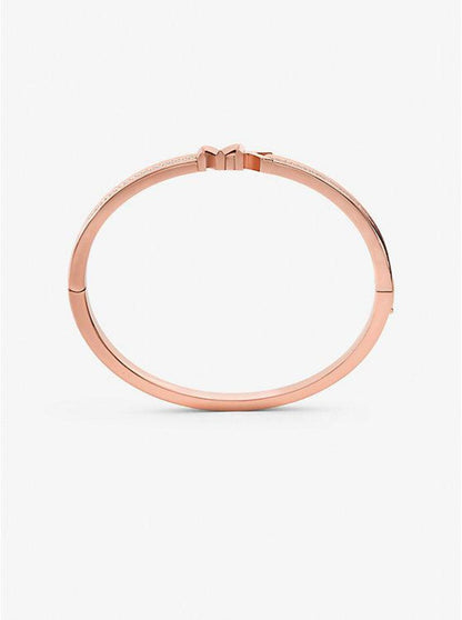 14K Rose Gold-Plated Brass Pavé Logo Bangle