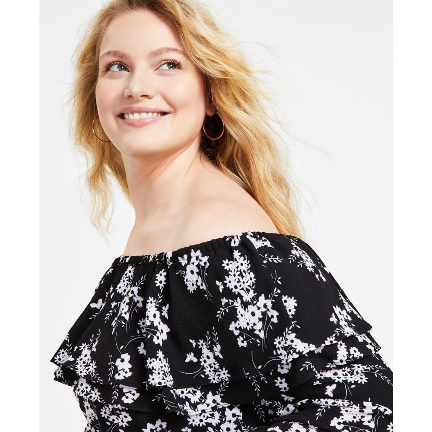 Women's Botanical-Print Off-the-Shoulder Top, P/XS-