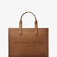 Cooper Logo Embossed Faux Pebbled Leather Tote Bag