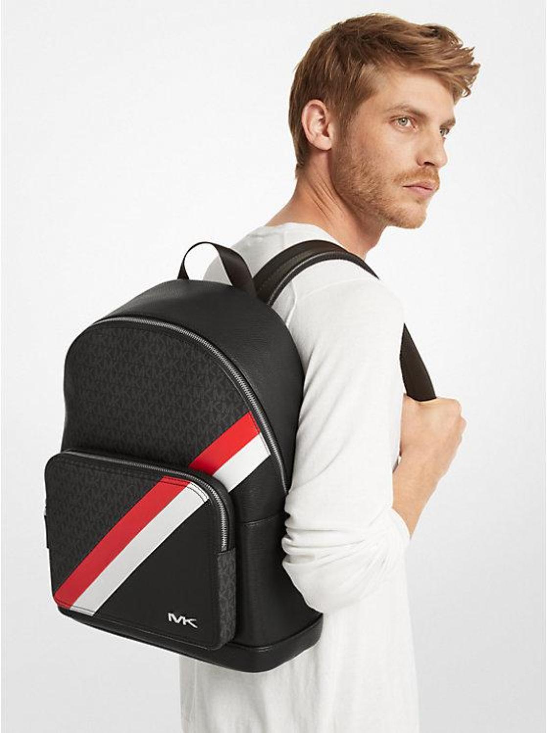 cooper logo stripe and faux leather backpack Cooper Logo Stripe and Faux Leather Backpack
