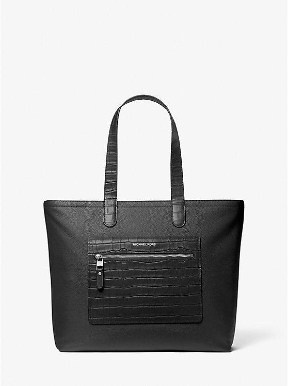 Hudson Textured Leather Top-Zip Tote Bag
