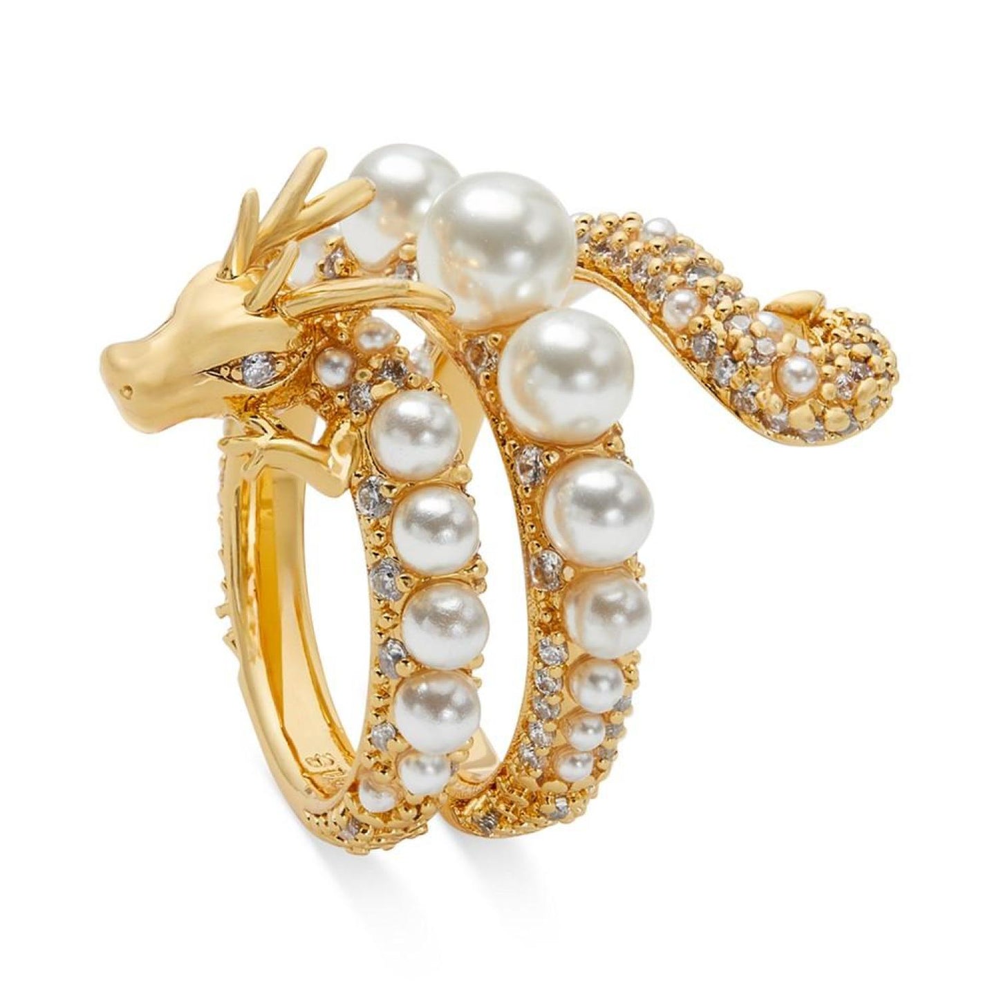 Gold-Tone Pavé & Imitation Pearl Dragon Wrap Ring