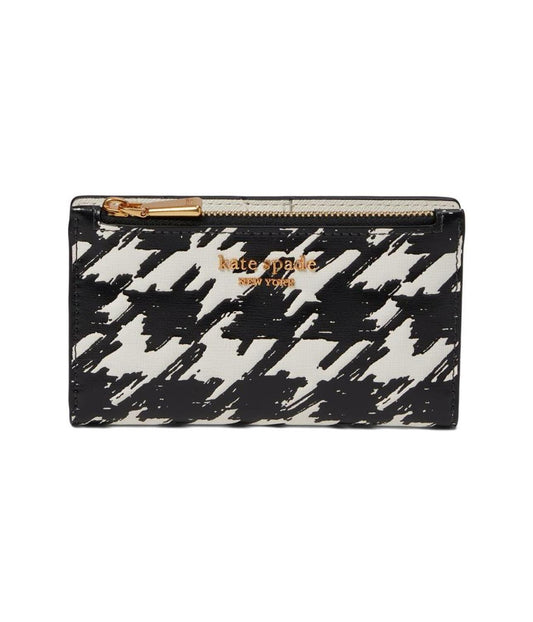 Morgan Painterly Houndstooth Embossed Saffiano Leather Small Slim Bifold Wallet