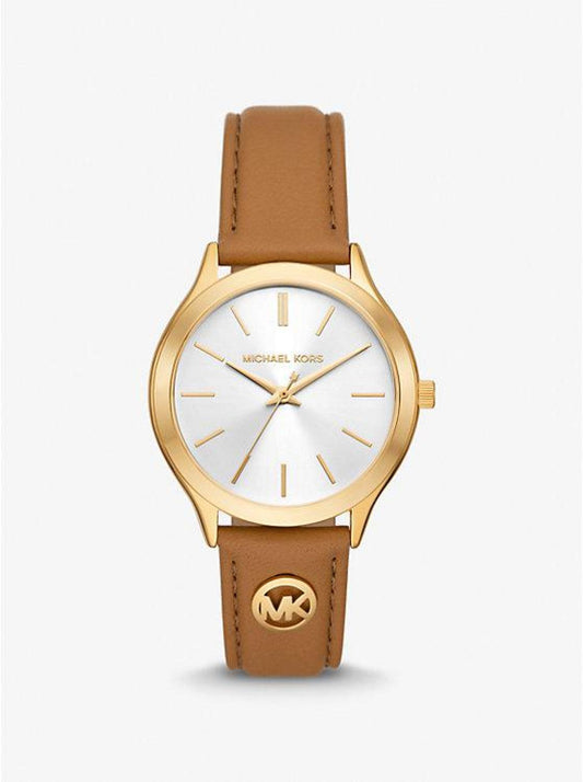 Slim Runway Gold-Tone and Leather Watch