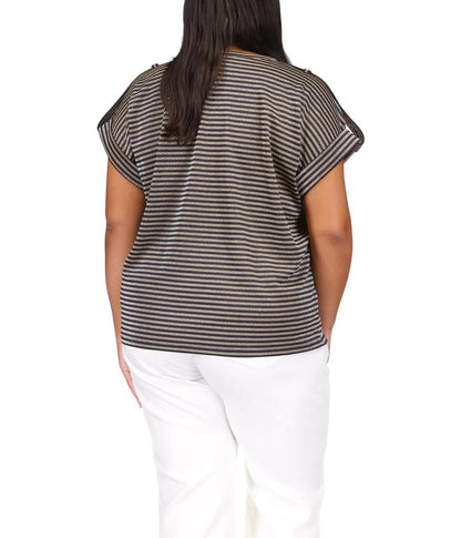 Plus Size Stripe Snap Epaulette T-Shirt