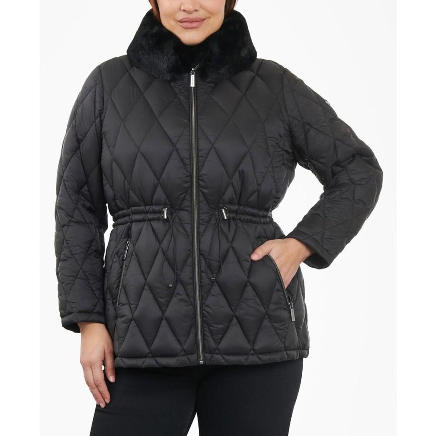 Women's Plus Size Quilted Faux-Fur-Collar Anorak Coat