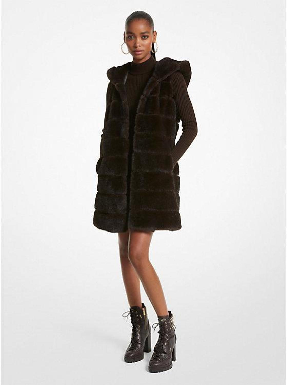 Quilted Faux Fur Hooded Vest