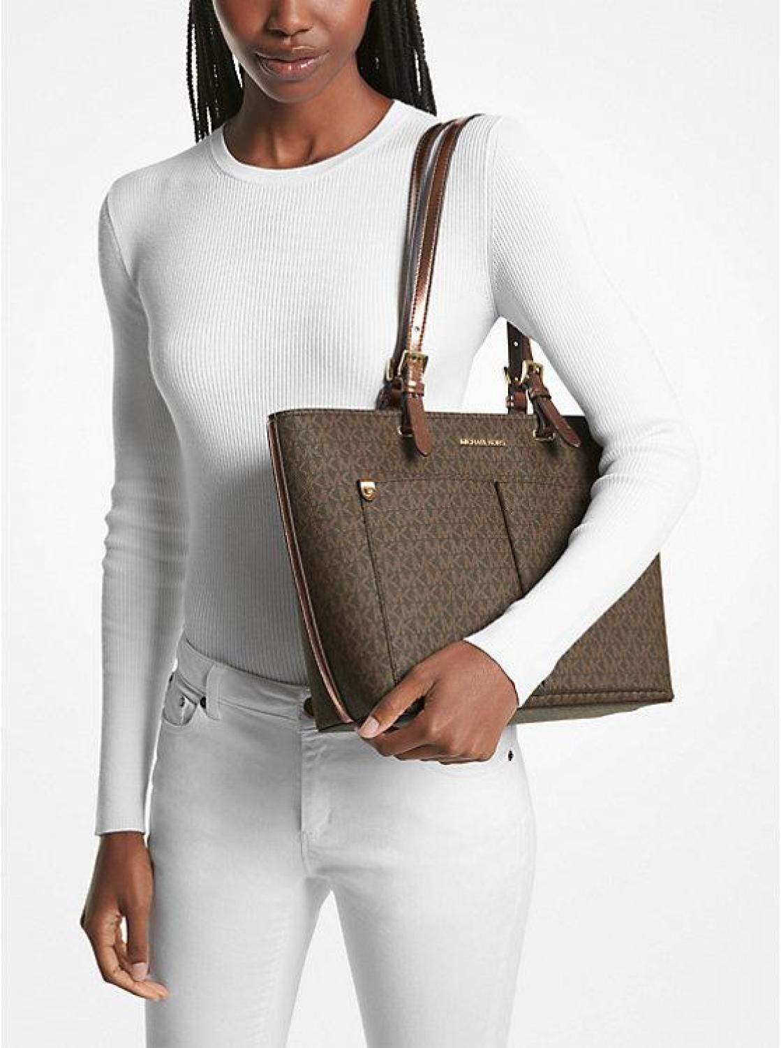 Jet Set Medium Signature Logo Pocket Tote Bag