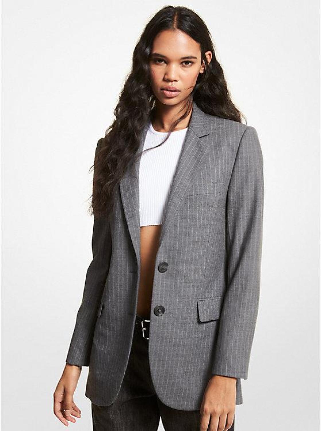 Striped Stretch Wool Boyfriend Blazer