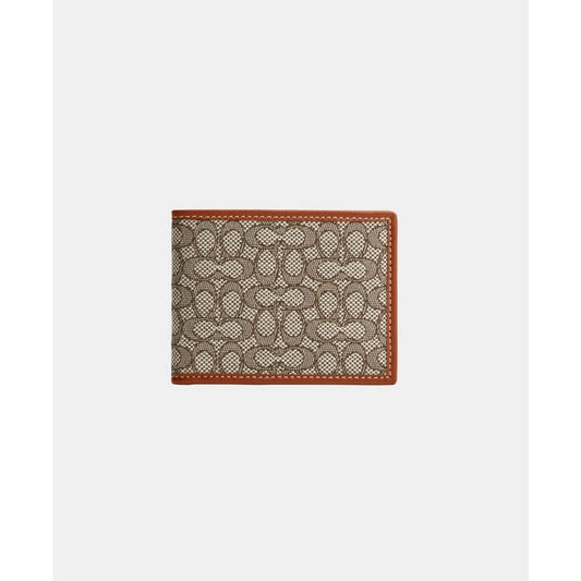 Men's Leather Slim Billfold Wallet in Micro Signature Jacquard