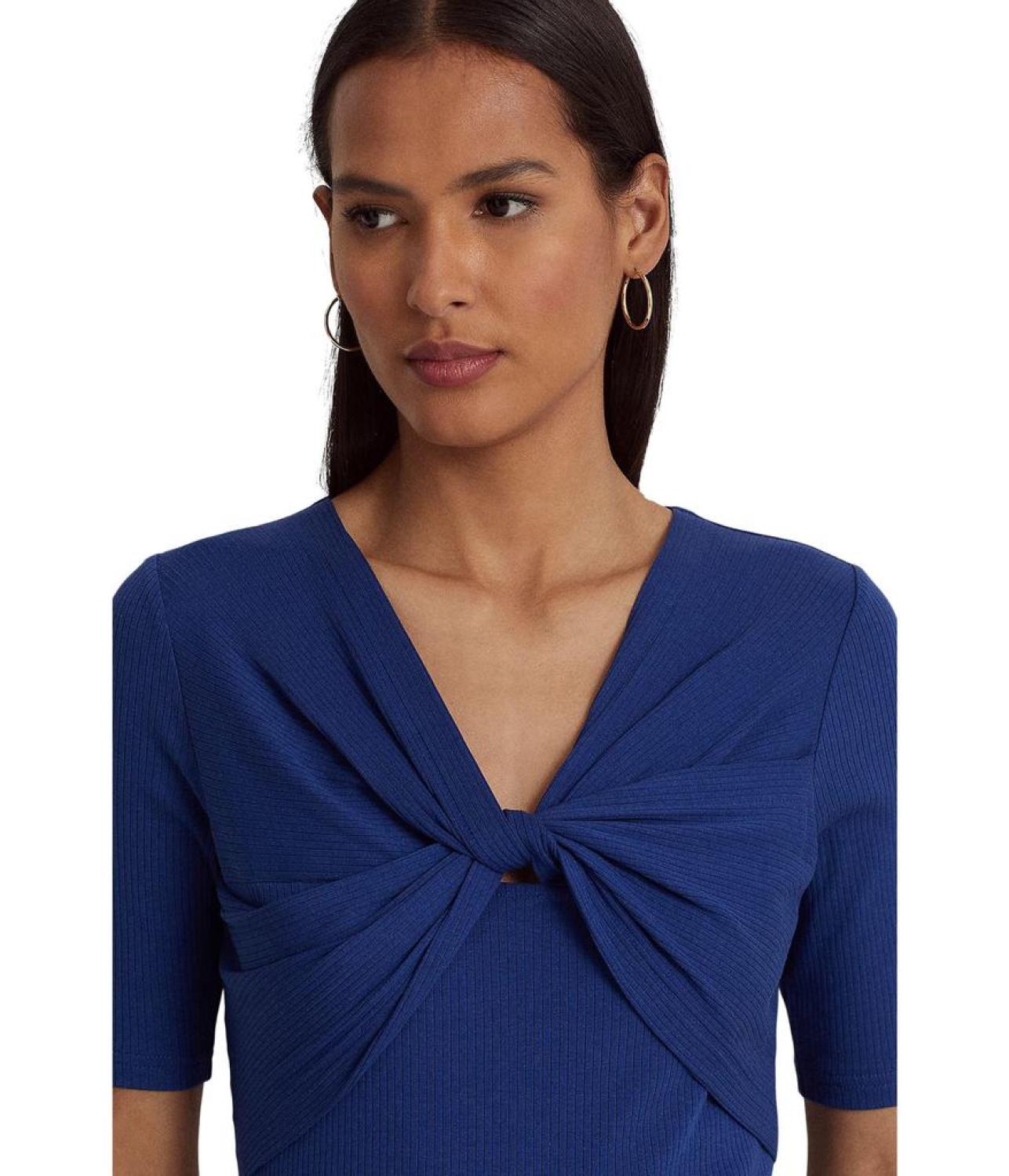 Twist-Front Rib-Knit Cotton-Blend Tee