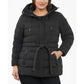 Women's Plus Size Belted Hooded Puffer Coat