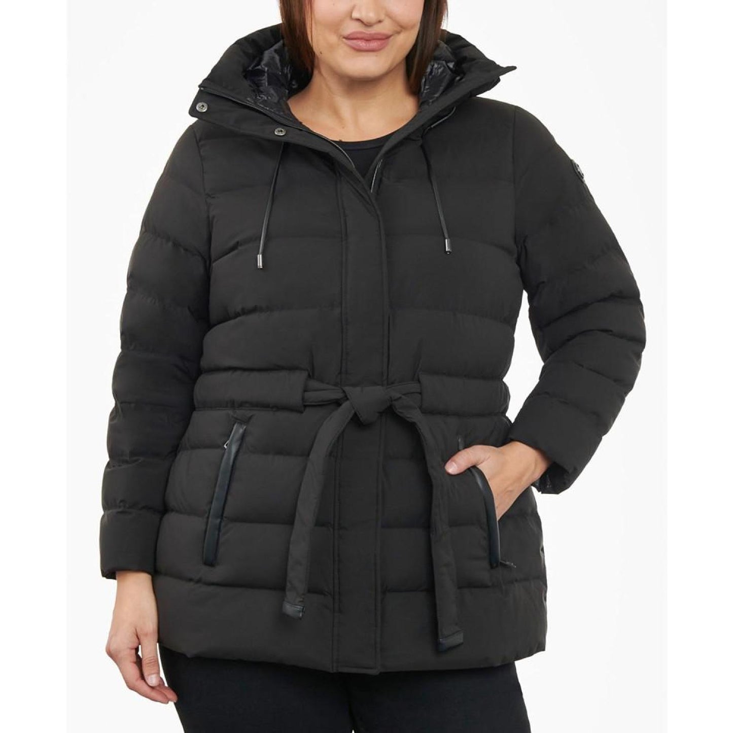 Women's Plus Size Belted Hooded Puffer Coat