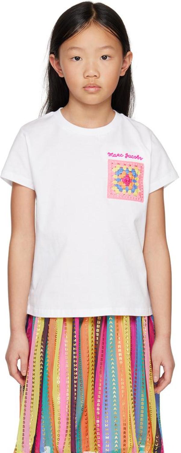 Kids White Crochet Pocket T-Shirt