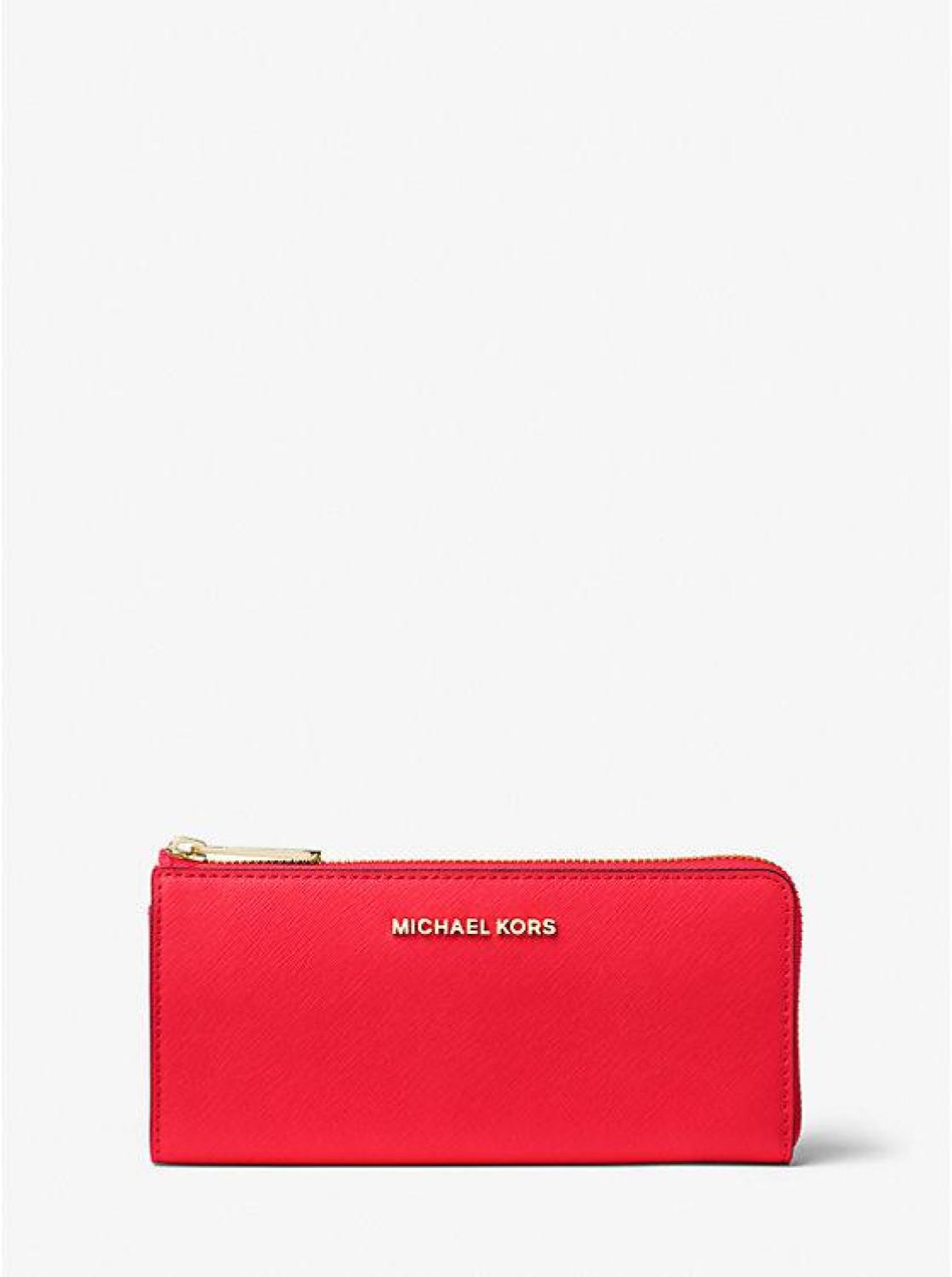 Jet Set Travel Large Saffiano Leather Quarter-Zip Wallet