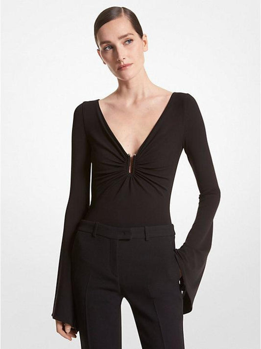 Stretch Matte Jersey Bell-Sleeve Bodysuit