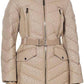 Michael Michael Kors Women's Logo Lepaord Belted Hood Puffer Coat Taupe