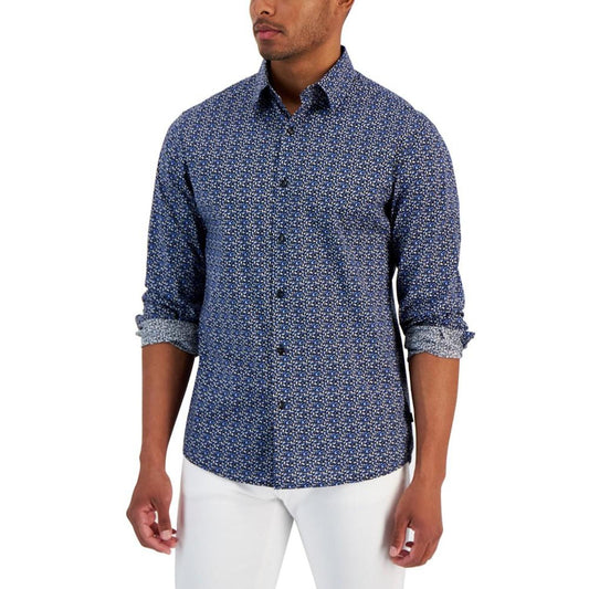 Men's Modern-Fit Stretch Textured Vine Sketch-Print Button-Down Shirt