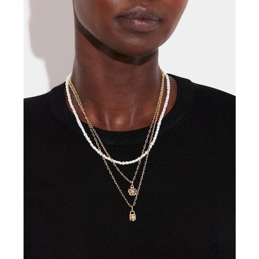 Faux Stone Signature Imitation Pearl Layered Necklace