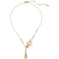 Gold-Tone Crystal & Imitation Pearl Champagne Statement Pendant Necklace, 15" + 3" extender