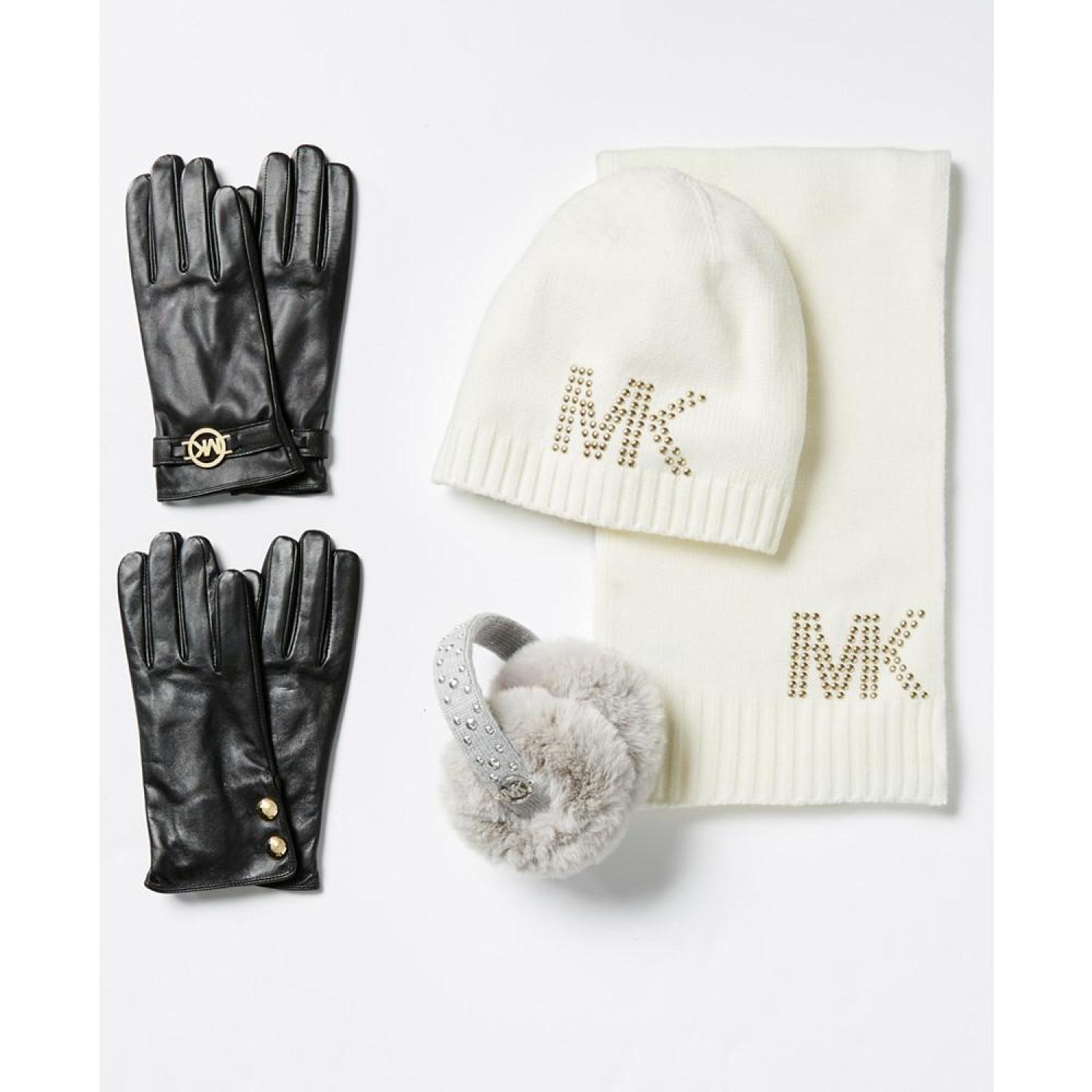 Women's Leather Logo Ornament Gloves - Main Image