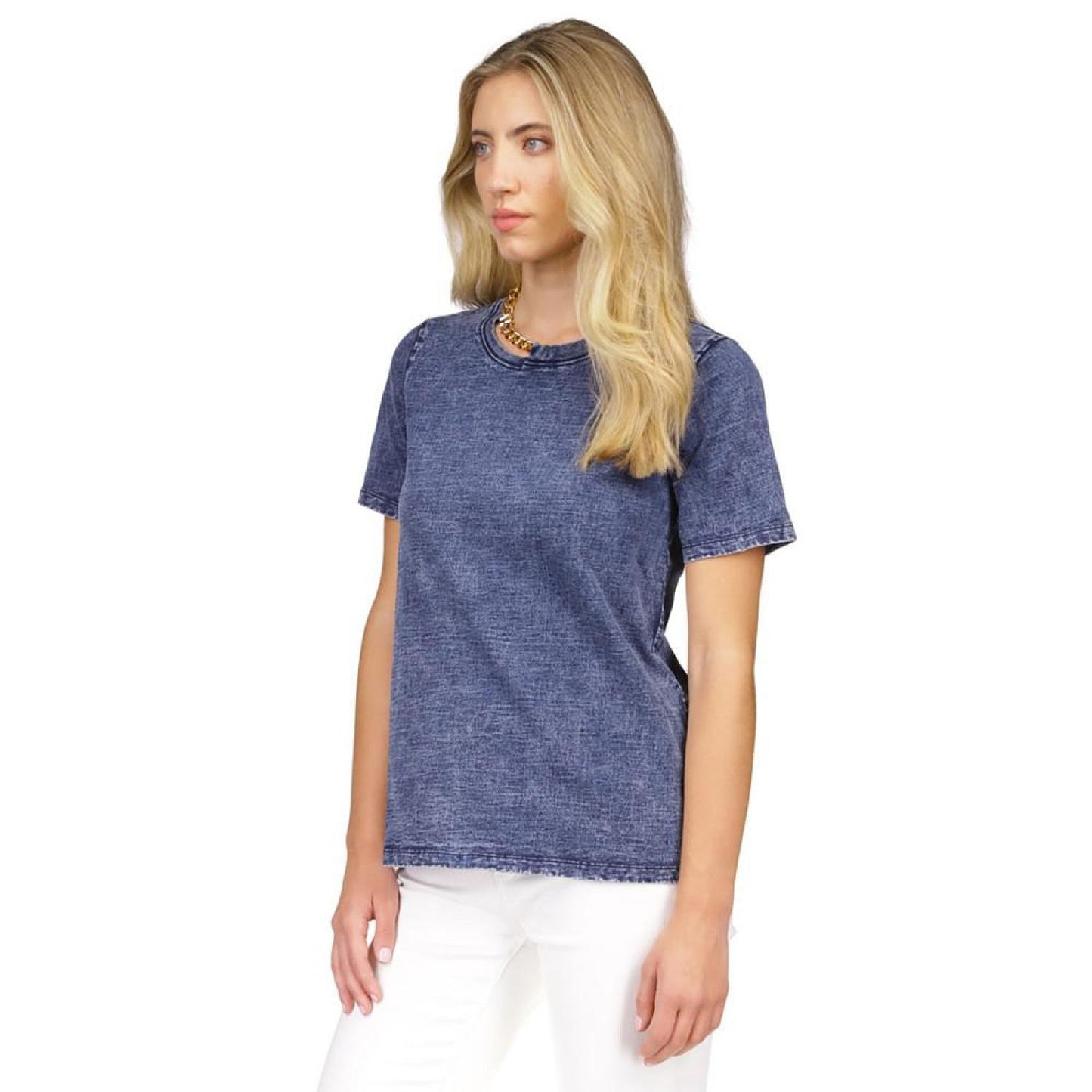 Women's Acid Wash Chain-Neck T-Shirt