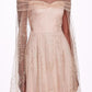 Off-Shoulder Glitter Cape Gown