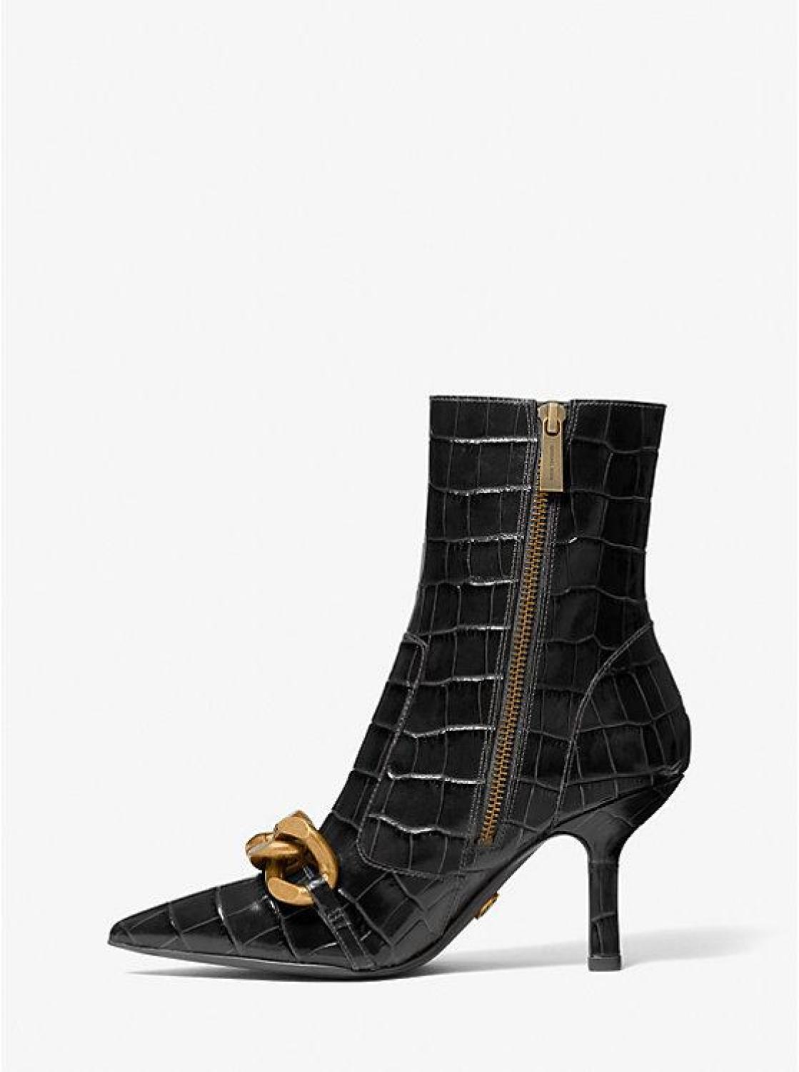 Scarlett Embellished Crocodile Embossed Leather Boot