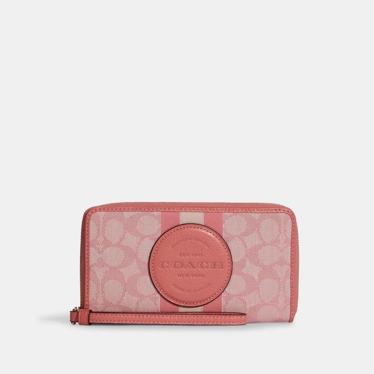 Coach Outlet Dempsey Large Phone Wallet In Signature Jacquard With Stripe And Coach Patch