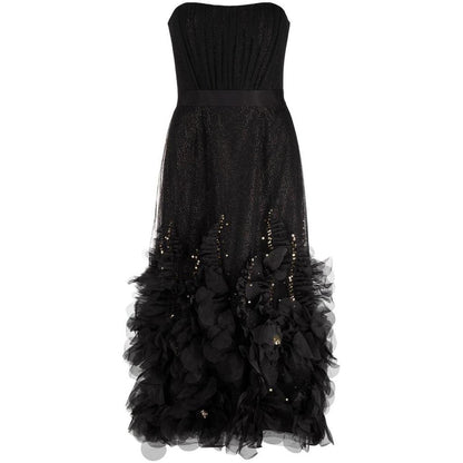 Strapless Glitter Tea-Length Tulle Gown