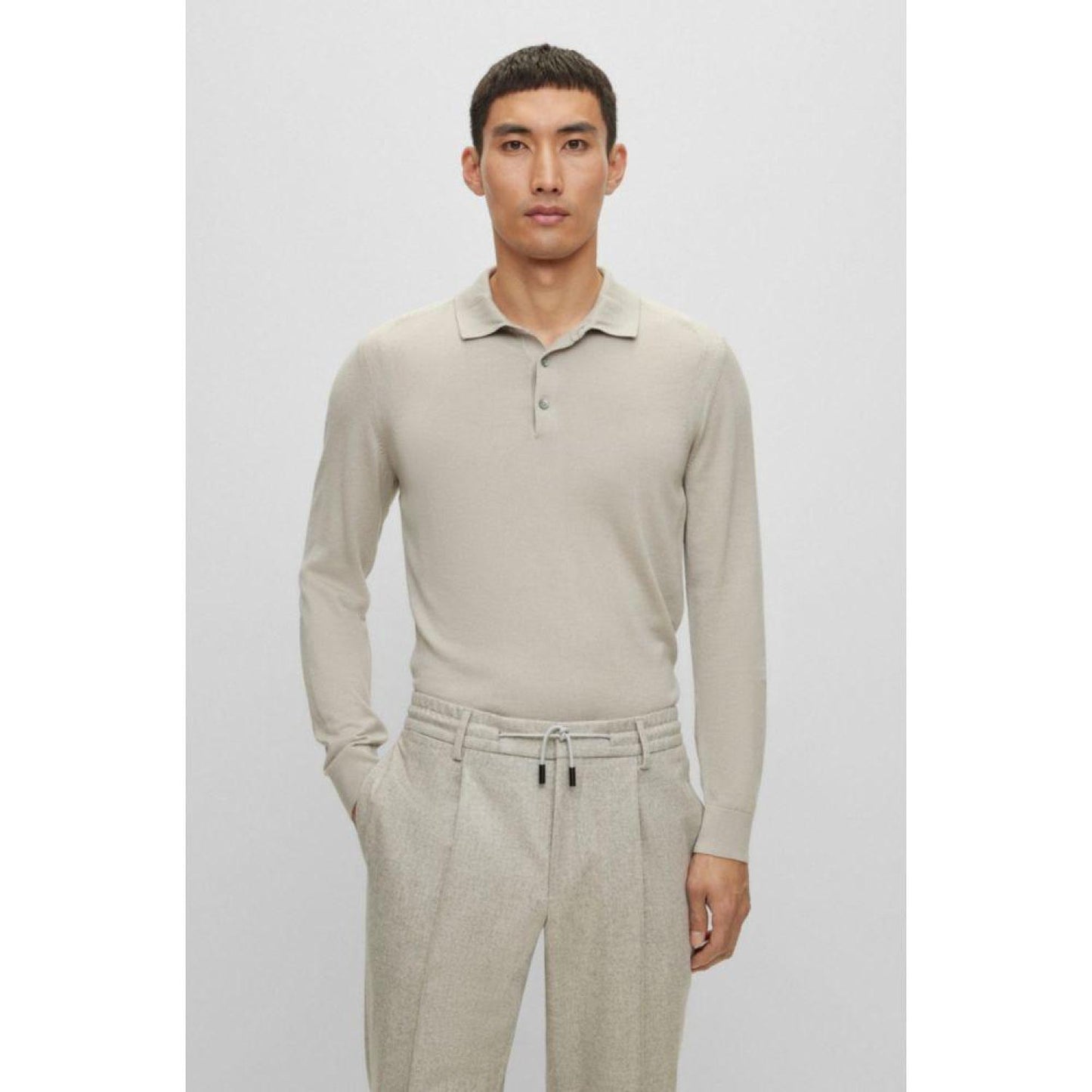 Polo-collar sweater in wool, silk and cashmere
