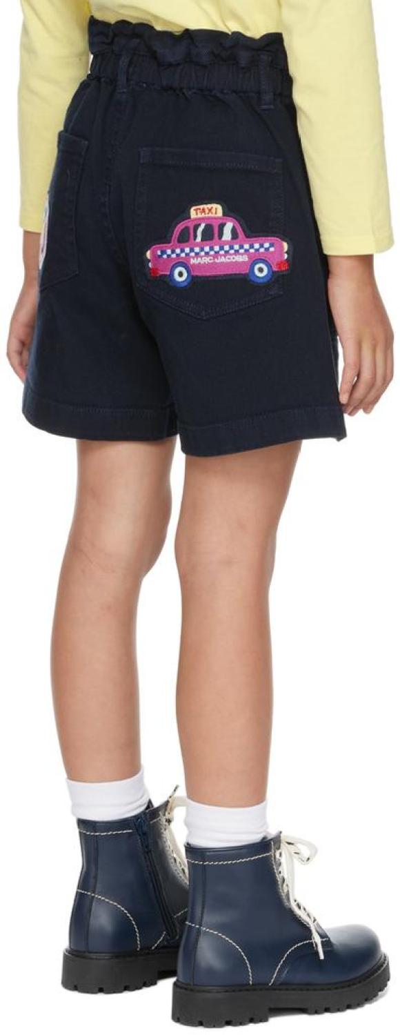 Kids Navy Patch Denim Shorts