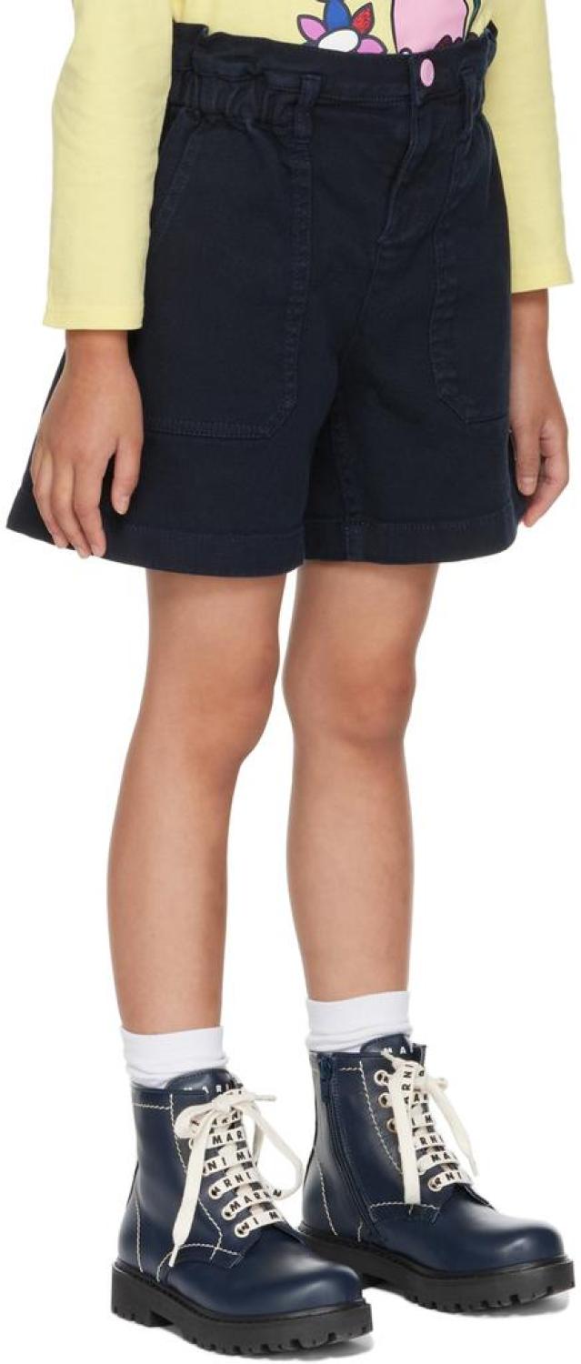 Kids Navy Patch Denim Shorts
