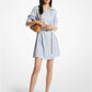 Pinstriped Satin Belted Shirtdress