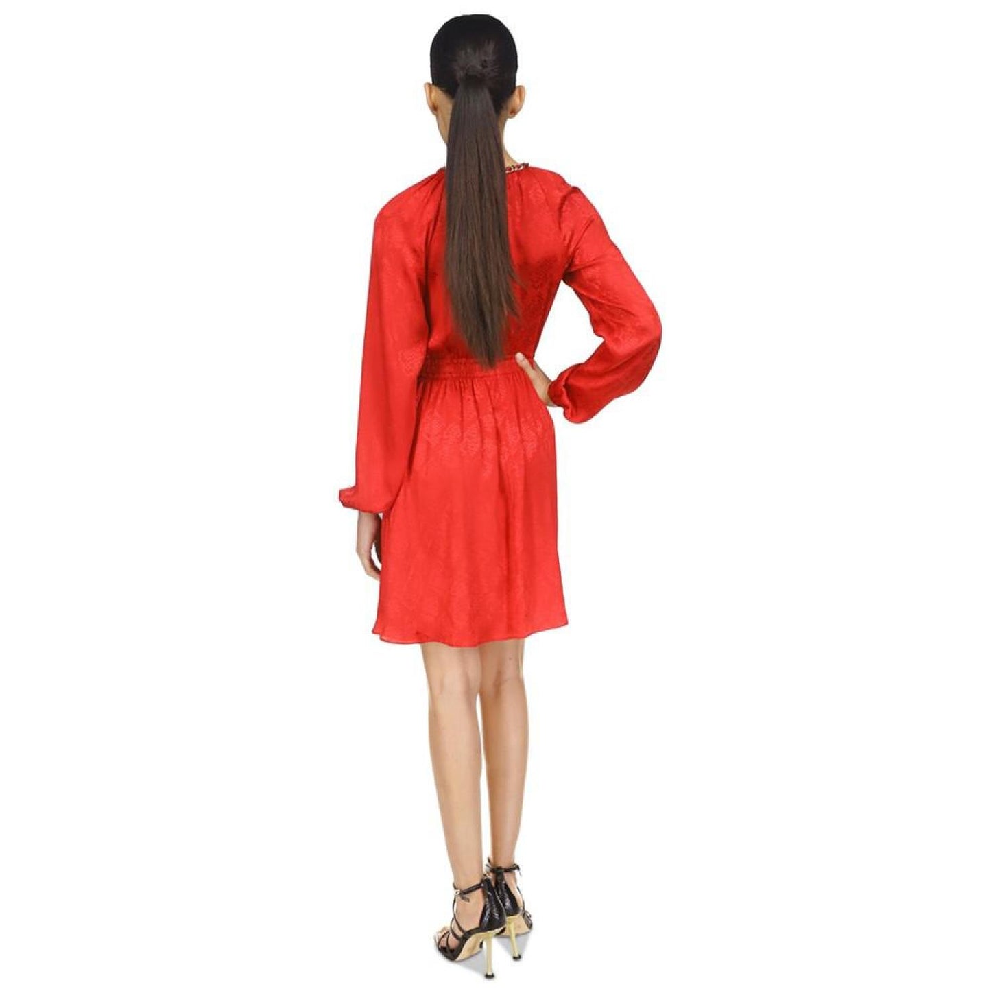 Snakeskin-Print Plisse Long-Sleeve Dress, Regular & Petite
