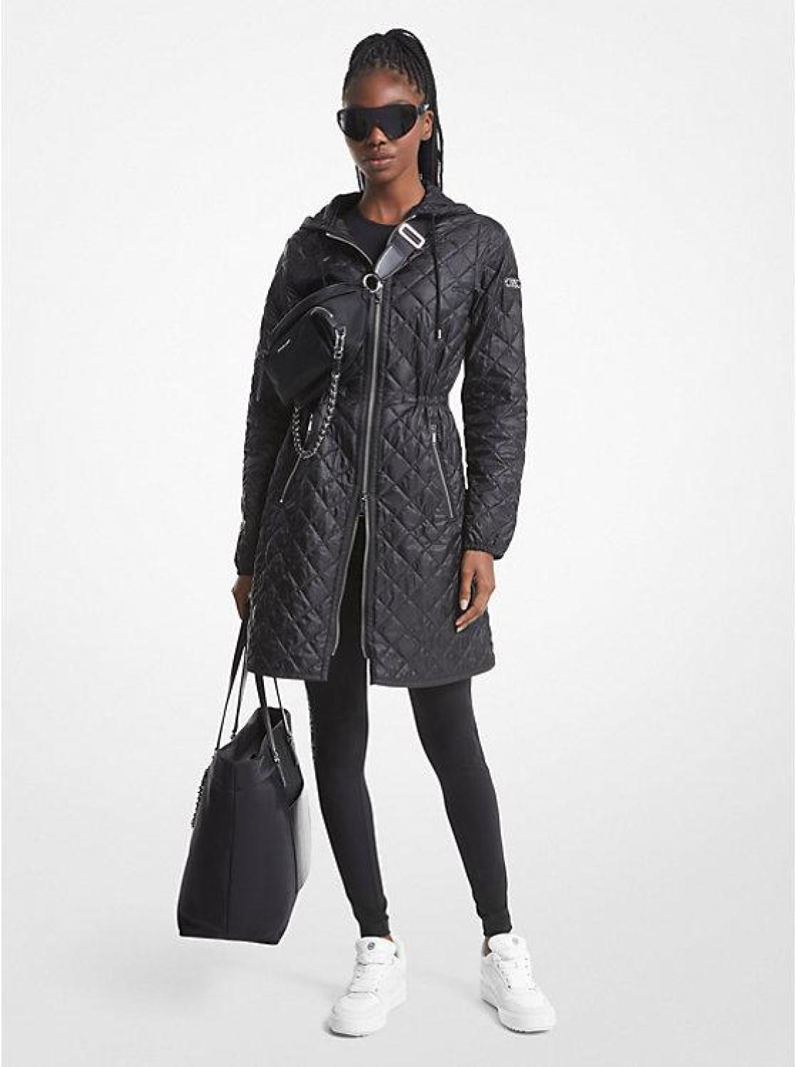 Quilted Satin Ciré Hooded Jacket