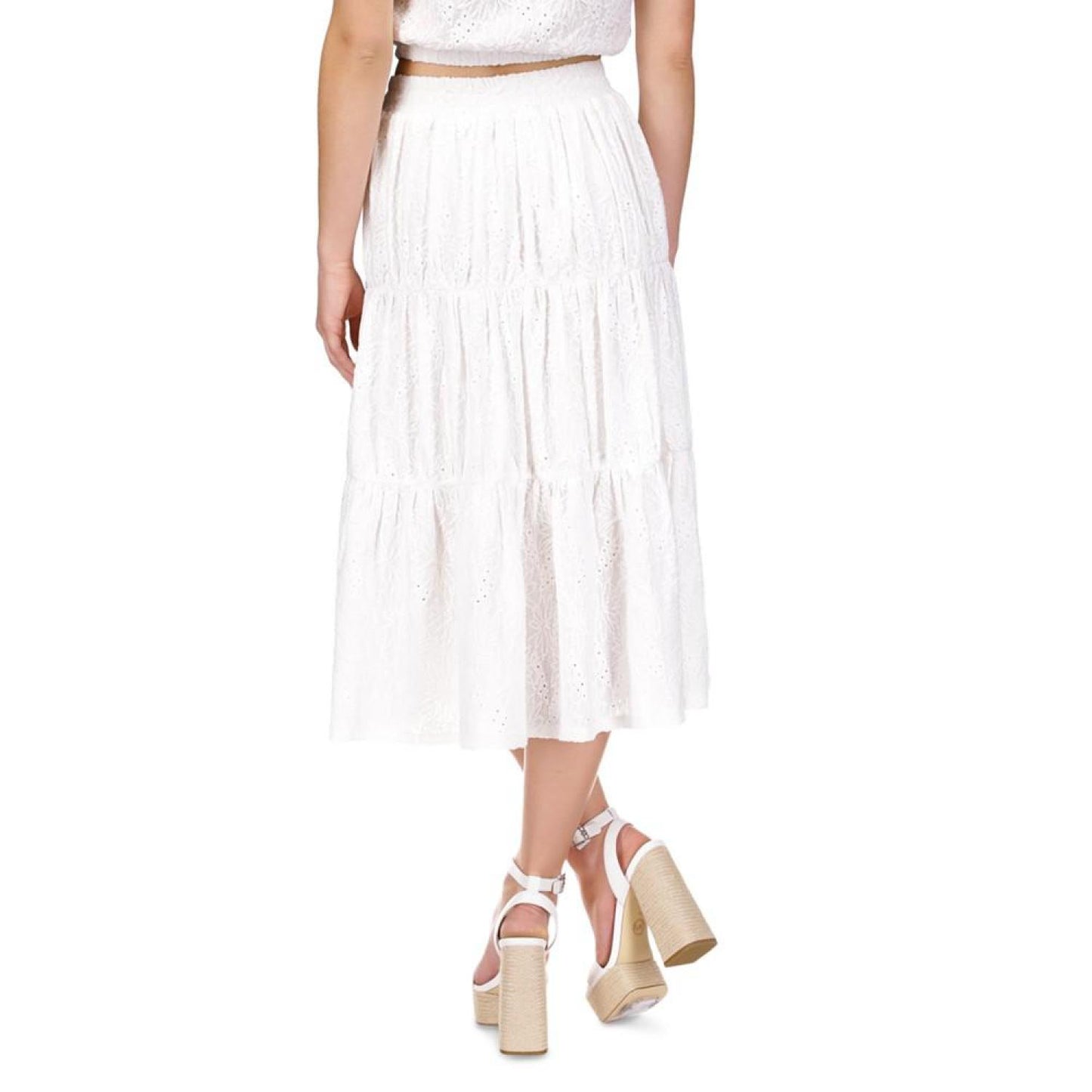 Women's Ruffled Tiered Eyelet Midi Skirt