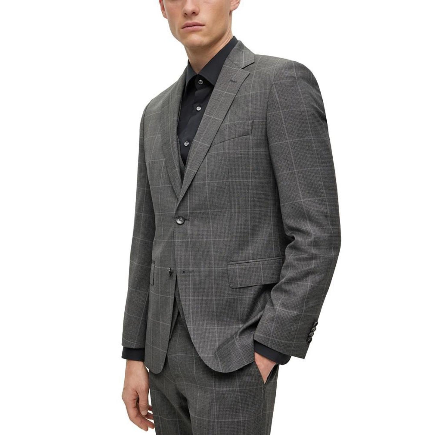 Men's Three-Piece Regular-Fit Checked Suit