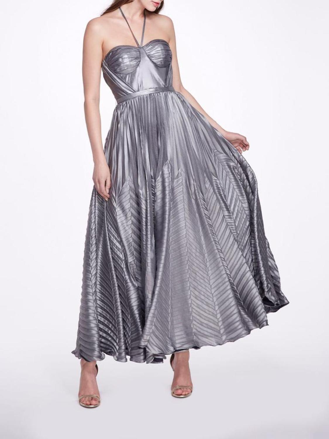 Halter Georgette Tea-Length Gown