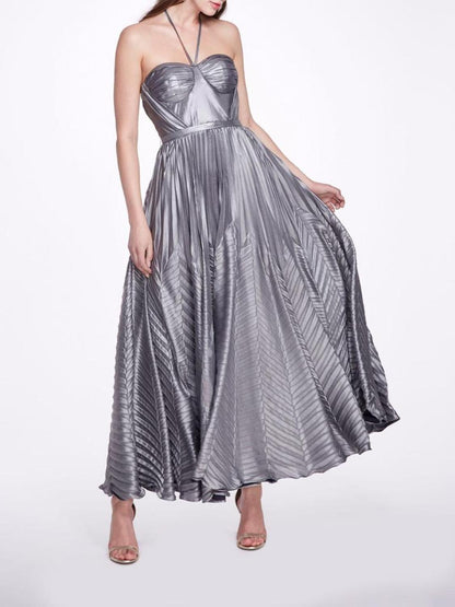 Halter Georgette Tea-Length Gown