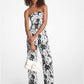 Palm Print Satin Tie-Back Jumpsuit